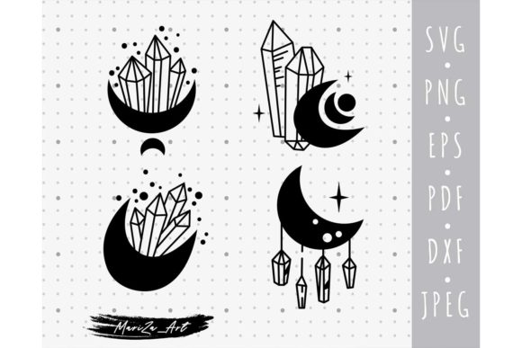 Download Mystical Crescent Moon &amp; Crystal SVG - Premium Resources