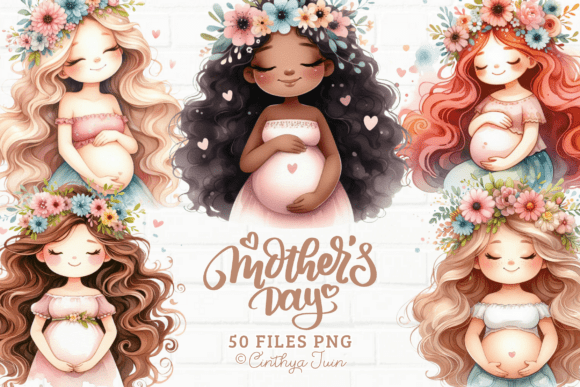 Download Mothers Day Clipart Pregnant Mother Set - Mothers day clipart Collection