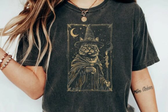 Download Vintage Gothic Wizard Cat Sorcerer Magic Moon Witchcraft Aesthetic Png - Craft Collection